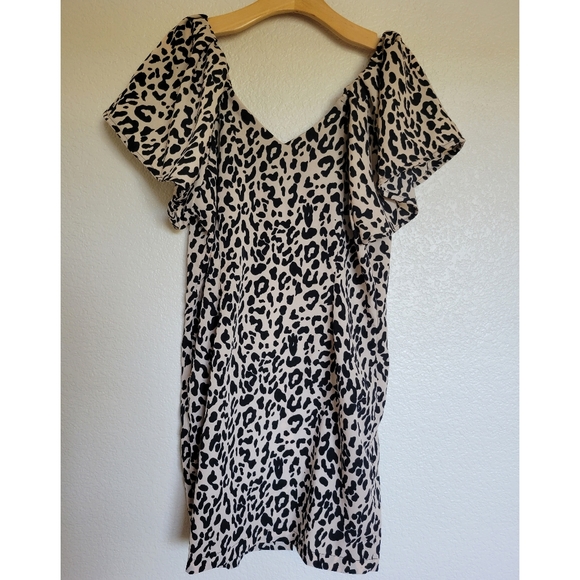 Womens Nic & Jo animal print mini dress with bell style puffed sleeves size L - Picture 6 of 10